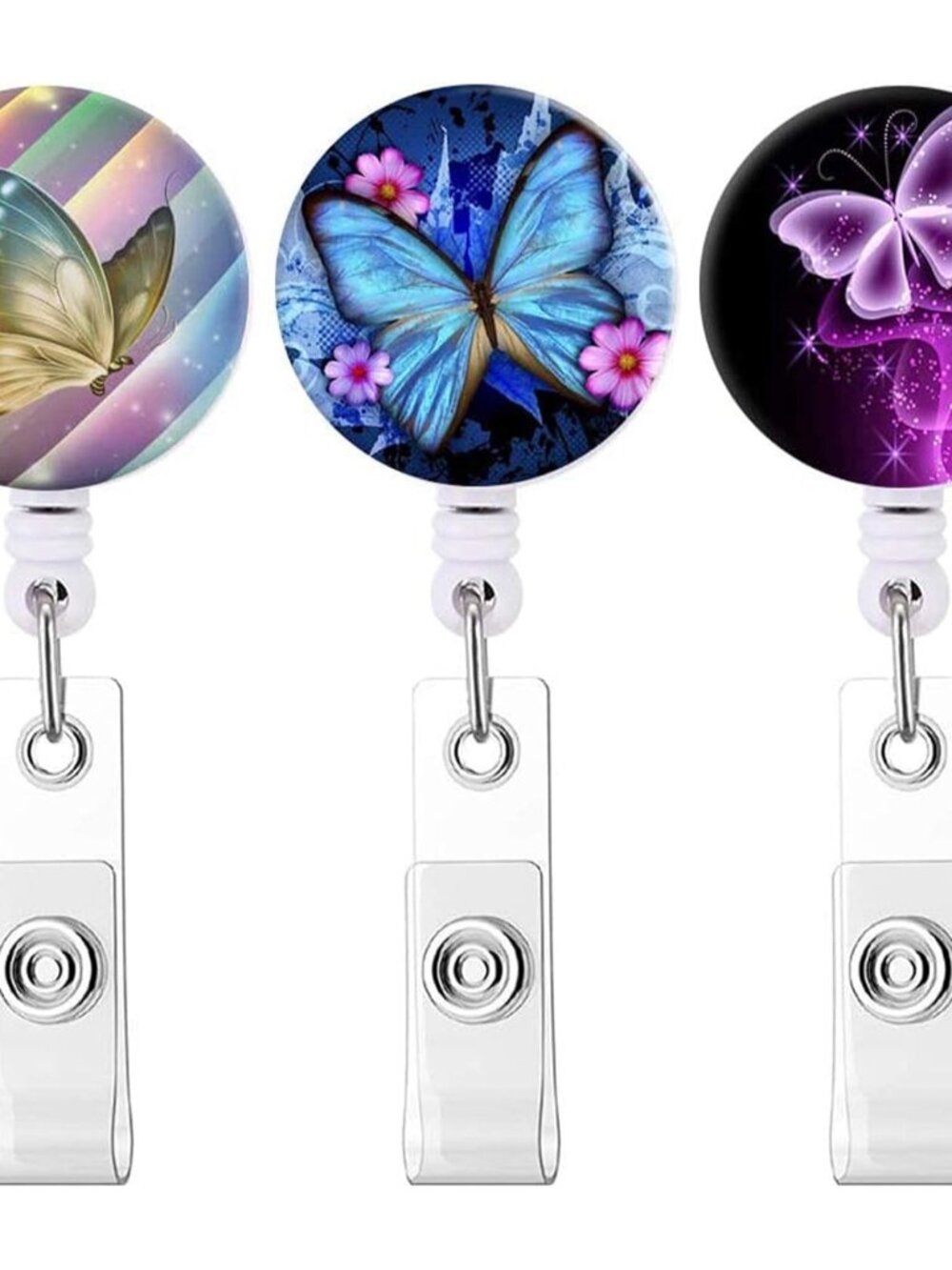 Pretty Butterfly Pattern Badge Reel Nursing Retractable Badge Holder Keychain Ca